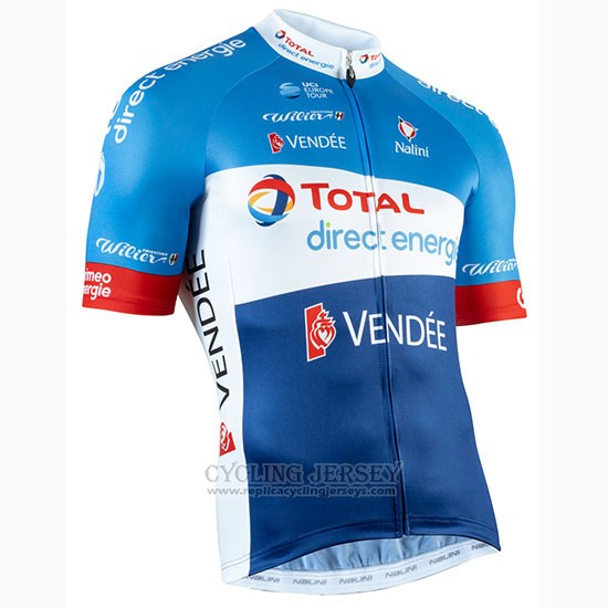 2019 Cycling Jersey Direct Energie Blue White Short Sleeve and Bib Short
